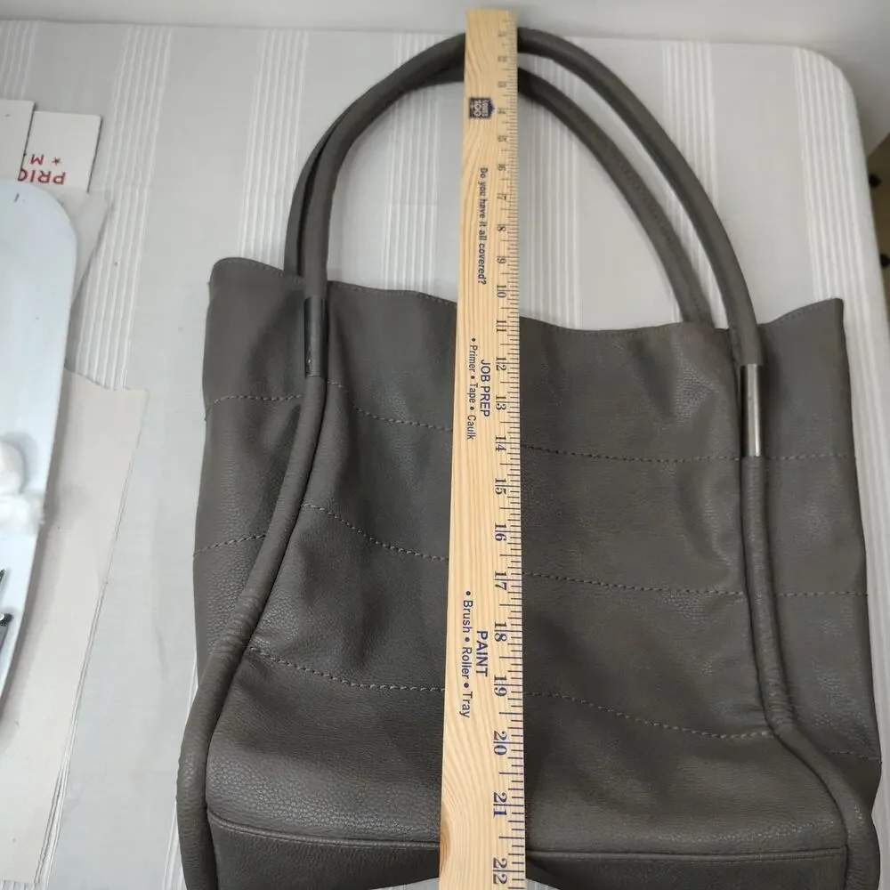 Large Neiman Marcus Gray Pebbled Leather Tote Shoulder Bag Purse Shopping Tote